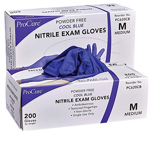 Medical Exam Disposable Nitrile Gloves Medium, 400 Count - Powder Free, Rubber Latex Free, Food Safe, Surgical Grade, Ambidextrous, Textured Tips, 3 Mil Thickness - Cool Blue (2 Boxes of 200)