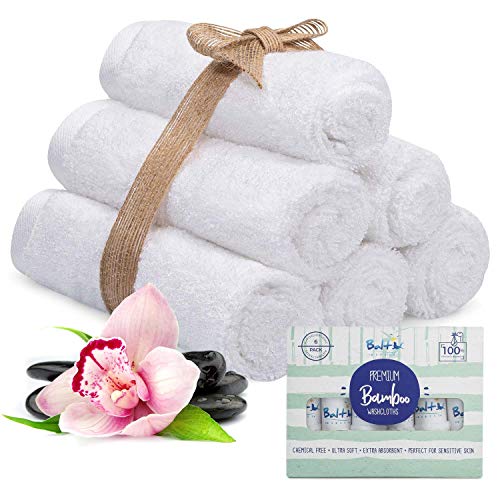Baby Washcloths Organic (White) - Bamboo Washcloths Cotton Blend Perfect for Sensitive Skin Soft Face Towel for Newborn, Infants and Adults