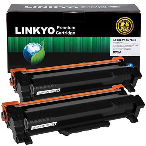 LINKYO Compatible Toner Cartridge Replacement for Brother TN760 TN-760 TN730 (Black, High Yield, 2-Pack, Design V5)