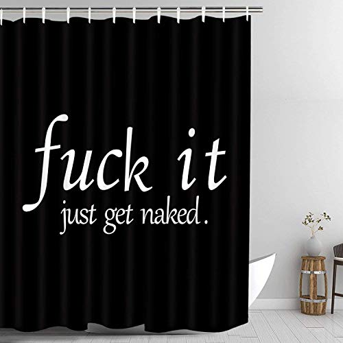 Bathroom Shower Curtain Black and White Funny Quotes Shower Curtains Durable Fabric Bath Curtain Waterproof Bathroom Curtain with 12 Hooks (Black, 70 L Ã— 69 W inches)