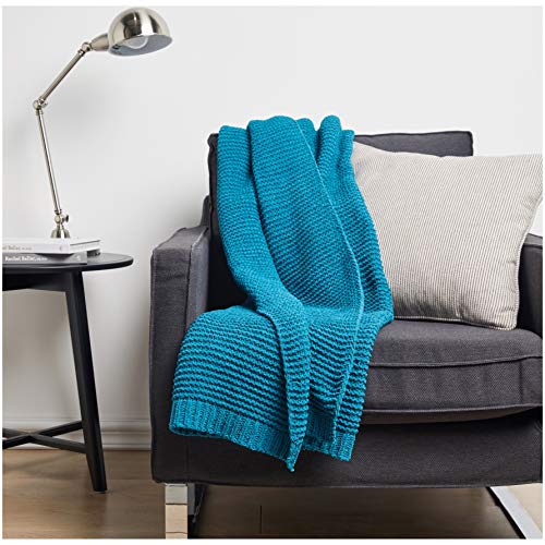 Book Cover Amazon Basics Knitted Chenille Throw Blanket - 50 x 60 Inches, Teal