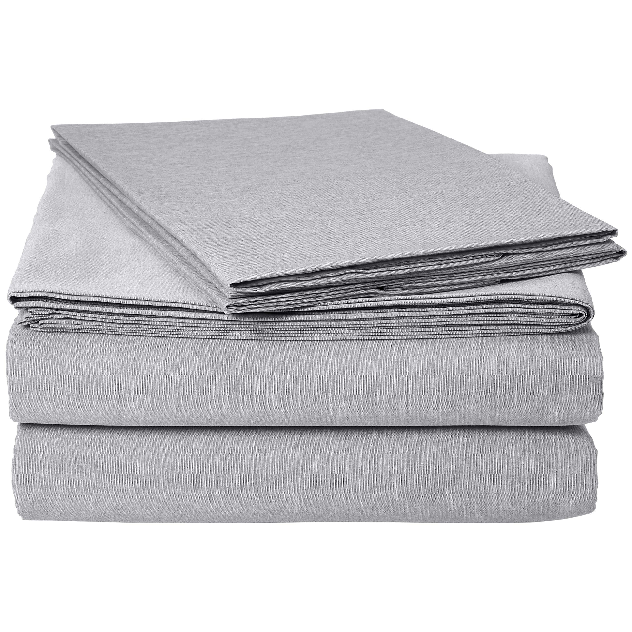 Book Cover Amazon Basics Chambray Bed Sheet Set - Queen, Slate Grey