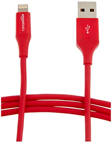 Amazon Basics Lightning to USB A Cable, Advanced Collection, MFi Certified Apple iPhone Charger, Red, 6 Foot