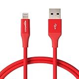 Amazon Basics Lightning to USB A Cable, Advanced Collection, MFi Certified Apple iPhone Charger, Red, 3 Foot