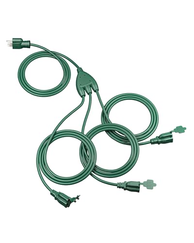 DEWENWILS 25Ft Outdoor Extension Cord Multiple Outlets, Evenly Spaced 3 Outlets Plugs with Safety Cover, 16/3 SJTW Weatherproof Wire for Outdoor String Lights and Holiday Decorations