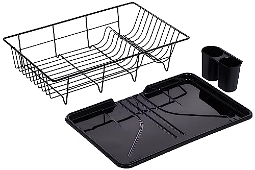 Sweet Home Collection Drain Board and Utensil Holder Simple Easy to Use, Black, 12" x 19" x 5"