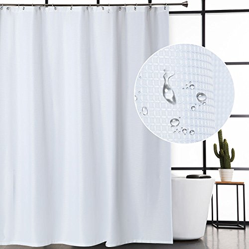 Book Cover CAROMIO White Shower Curtain Fabric, Waffle Weave Polyester Fabric Shower Curtain for Bathroom with Grommet Top Design Washable, White, 72x72 Inch