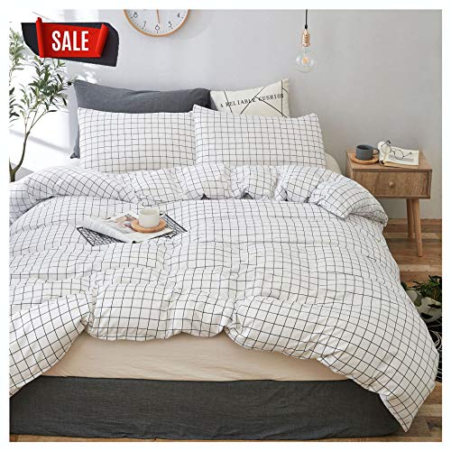 Book Cover YZZ COLLECTION Queen Bedding Duvet Cover Set, Premium Microfiber,Grid Pattern On Comforter Cover-3pcs:1x Duvet Cover 2X Pillowcases,Comforter Cover with Zipper Closure