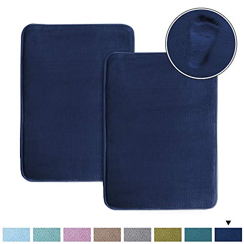 H.VERSAILTEX (2 Pack) Navy Bathroom Rug Set Ultra Soft Flannel Floor Mats, Original Memory Foam Bath Rugs Non-Slip Bathroom Door Mat, Multi for Kitchen/Entryway/Living Room, Each with 17" x 24"