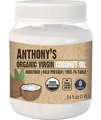 Anthony's Organic Virgin Coconut Oil, 54 oz, Unrefined, Cold Pressed, Tree to Table, Keto Friendly