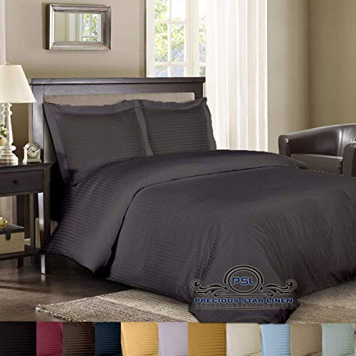 Luxuries Hotel Quality 1000TC 3pc Duvet Cover Set with Zipper Closer & Corner Ties,Soft Natural Egyptian Cotton, Fade Resistant (Super King (120" x 98"), Dark Grey Striped)