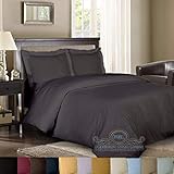 Hotel Quality 800 Thread Count Egyptian Cotton 3pc Duvet Cover Set Zipper Closer Oversized Super King Size (120" x 98") with Corner Ties (Dark Grey/Elephant Grey Striped)
