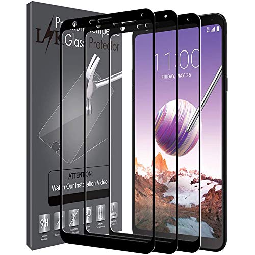 3 Pack LK Screen Protector Compatible With LG Stylo 4, Full Cover Tempered Glass 9H Hardness (Black)