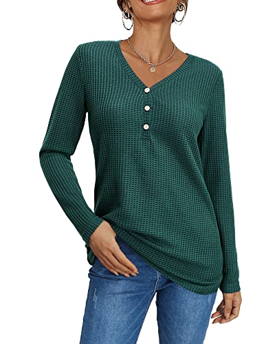 OUGES Women's Long Sleeve Button Loose Casual Blouses Tunic Tops