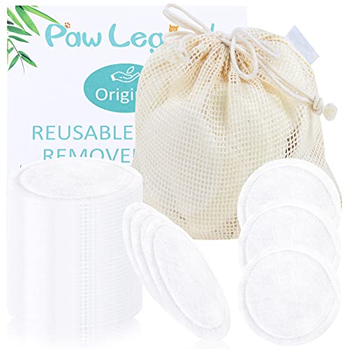 Pawlegend Reusable-Cotton-Rounds-Makeup-Remover,Cotton Pads Reusable,Pack of 16,Facial Cleansing Rounds,Toner Pads,Reusable Makeup Wipes with Laundry Bag (Cotton, White)