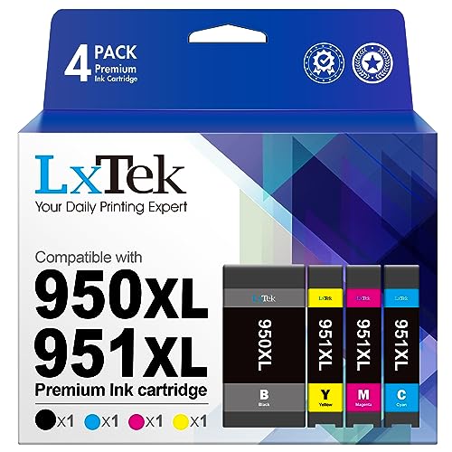 LxTek Upgraded Chips 950XL 951XL (4 Pack) Compatible Ink Cartridges Replacement for HP 950 951 for OfficeJet Pro 8610 8600 8620 8100 251DW 8630 8625 8615 (Black|Cyan|Magenta|Yellow) High Yield
