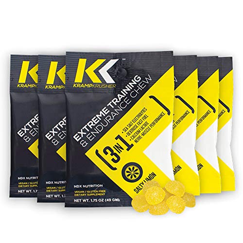 KRAMPKRUSHER 6 Pack Vegan Energy - Extreme Training Endurance Chews w/ Electrolytes, Dextrose Fast Fuel, Sea Salt, Calcium Lactate - Optimal Nerve-Muscle Performance for Extreme Athletes – Salty Limon