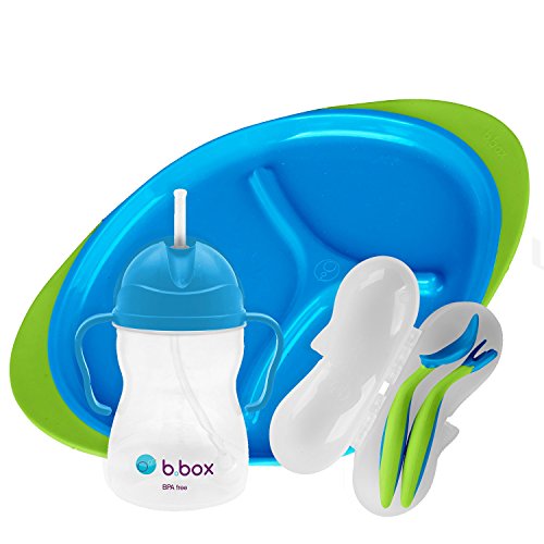 b.box Toddler Feeding Set | Color: Ocean Breeze | Includes: Sippy Cup, Cutlery Set and Divided Plate | 6 Months + | BPA-Free | Phthalates & PVC Free | Dishwasher & Microwave Safe