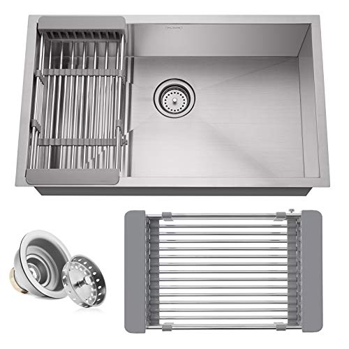 Miligore 30" x 18" x 9" Deep Single Bowl Undermount Zero Radius Stainless Steel Kitchen Sink - Includes Drain/Adjustable Dish Rack