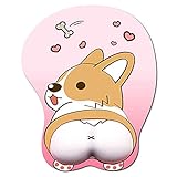 Tidoopu Mouse Pad with Wrist Support Gel Ergonomic 3D Mouse Pad Anime Corgi Dog Mousepad Gaming Mouse Mat for PC Laptops (Pink)