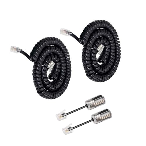 Uvital Telephone Handset Cord Detanglers, 2 Pack Landline Handset Cord Cable 10Ft Uncoiled(1.2 Ft Coiled) and 2 Pack Anti-Tangle Untangler 360 Degree Rotating Swivel Cords(Black)
