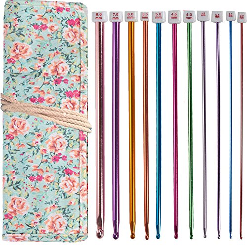 Tunisian Crochet Hooks Set Afghan Crochet Hooks Aluminum Needles Tools for Beginners+ Burable Cloth Case 11-Pack