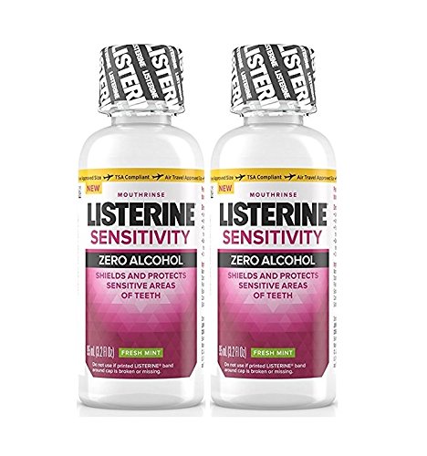 Listerine Sensitivity Mouth Rinse, Zero Alcohol Mouthwash, Fresh Mint, 3.2 Ounces (95ml) - Pack of 2