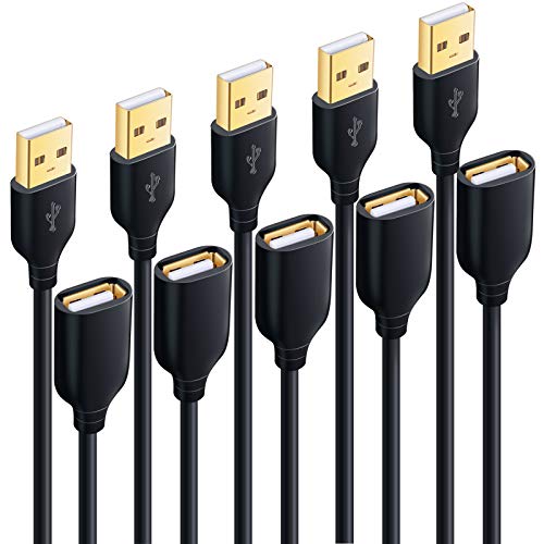 Besgoods 5-Pack 10ft/3M USB Extension Cables - USB 2.0 Extension A Male to A Female Cable Extender Cord for Keyboard, Mouse, Printer