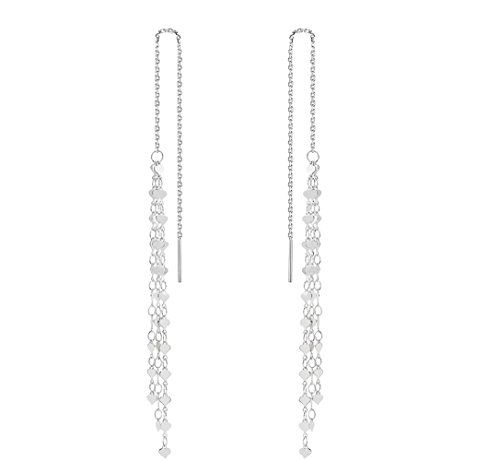 Threader Tassel Earrings Sterling Silver Love Heart Dangle Drop Earrings Long Chain