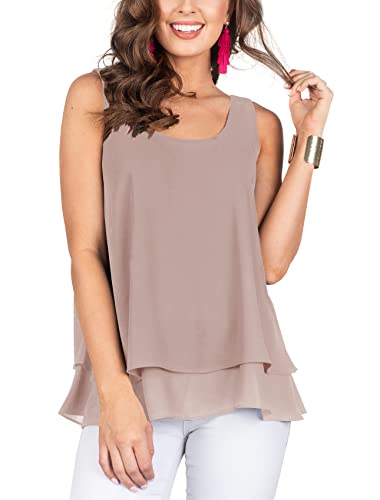 Floral Find Women's Chiffon Layered Tank Tops Summer Sleeveless Round Neck Blouses Shirts