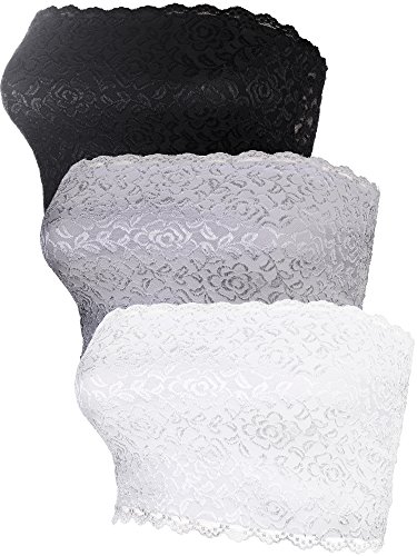 HESTYA Women's Full Floral Lace Tube Bra Top Strapless Seamless Stretchy Bandeau, Lace Chest Wrap