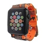 Sport Camo Waterproof Band Compatible for Apple Watch 42/44mm Camouflage Silicone Strap for iWatch 6/5/4/3/2/1/SE Rubber Band (Orange)