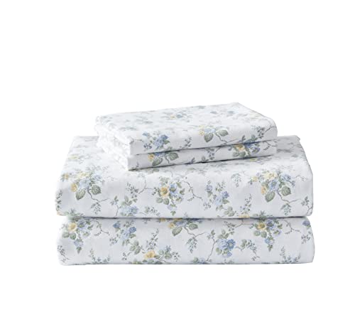 Book Cover Laura Ashley Home - Flannel Collection - Sheet Set - 100% Cotton, Ultra-Soft Brushed Flannel, Pre-Shrunk & Anti-Pill, Machine Washable Easy Care, Twin, Le Fleur