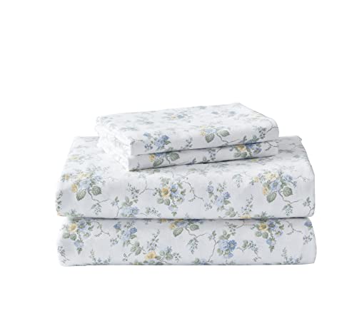 Laura Ashley Home - Flannel Collection - Sheet Set - 100% Cotton, Ultra-Soft Brushed Flannel, Pre-Shrunk & Anti-Pill, Machine Washable Easy Care, Twin, Le Fleur