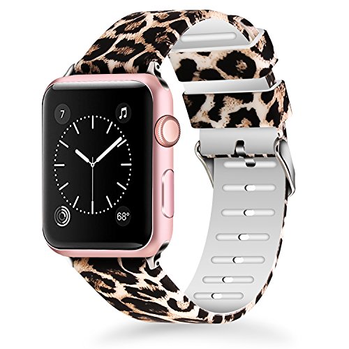 Lwsengme Compatible with Apple Watch Band 38mm 40mm 42mm 44mm, Soft Silicone Replacment Sport Bands Compatible with iWatch Series 5,Series 4,Series 3,Series 2,Series 1 (Leopard Print -6, 38MM/40MM)