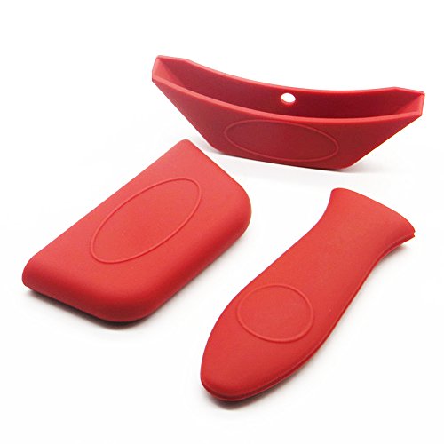 Evoio 2 Pcs Handle Cover, Heat Protecting Silicone Handle Set Hot resistant Pot Holder Sleeves Cast Iron Skillets and Metal Frying Pans Glove for BBQ Cooking, Baking and Kitchen (3 Pcs Red)