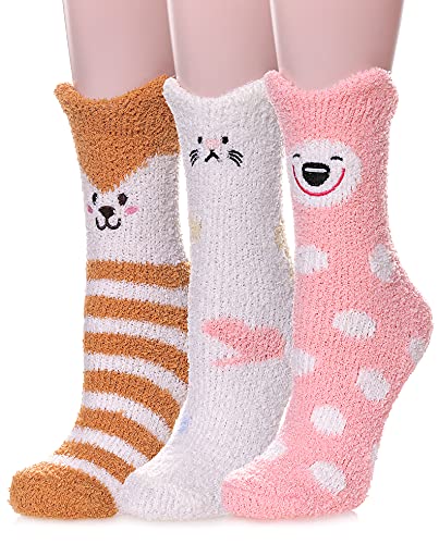LANLEO Fuzzy Socks For Women Slipper Socks Fluffy Winter Warm Soft Cozy Plush Cute Animal Sleeping Christmas Socks Cat