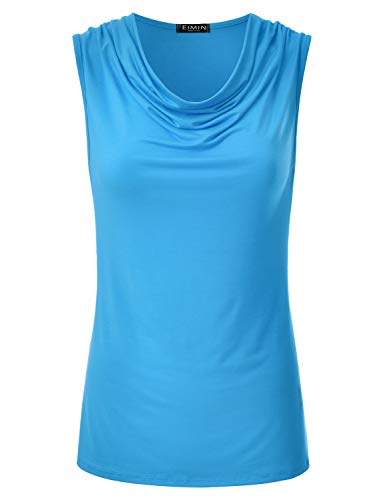 EIMIN Women's Cowl Neck Ruched Draped Sleeveless Stretchy Blouse Tank Top (S-3X)