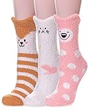 LANLEO Fuzzy Socks For Women Slipper Socks Fluffy Winter Warm Soft Cozy Plush Cute Animal Sleeping Christmas Socks