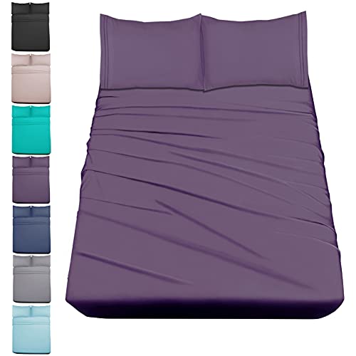 Book Cover Mejoroom Bed Sheets Set,Extra Soft Luxury Queen Size Sheets with 15-inch Deep Pocket,Premium Bedding Collection - Breathable Wrinkle Fade Stain Resistant Hypoallergenic - 4 Piece (Queen, Purple)