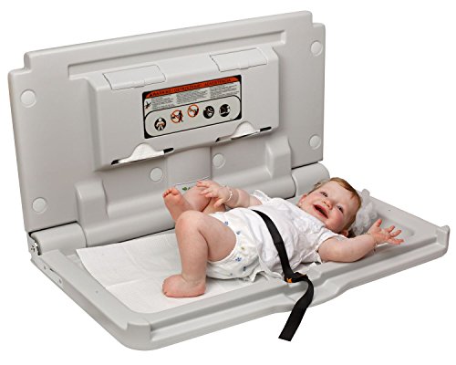 Alpine Industries Fold Down Baby Changing Diaper Station - Horizontal Wall Mounted, Supports up to 220 Lbs. - Safety Straps to Keep Baby Secured - Ideal for Commercial Restrooms (White Granite)
