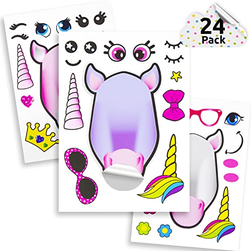 24 Make A Unicorn Stickers for Kids - Great Unicorn Theme Birthday Party Favors - Fun Craft Project for Children 3+ - Let Your Kids Get Creative & Design Their Favorite Unicorn Stickers