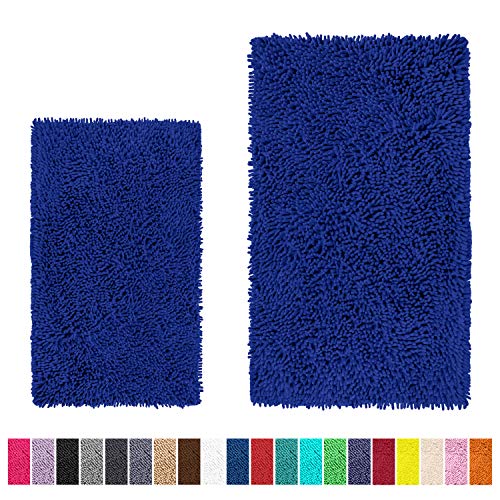 Book Cover LuxUrux Bathroom Rug Set-Extra-Soft Plush Bath mat Shower Bathroom Rugs,1'' Chenille Microfiber Material, Super Absorbent(Rectangular Set, Blue)