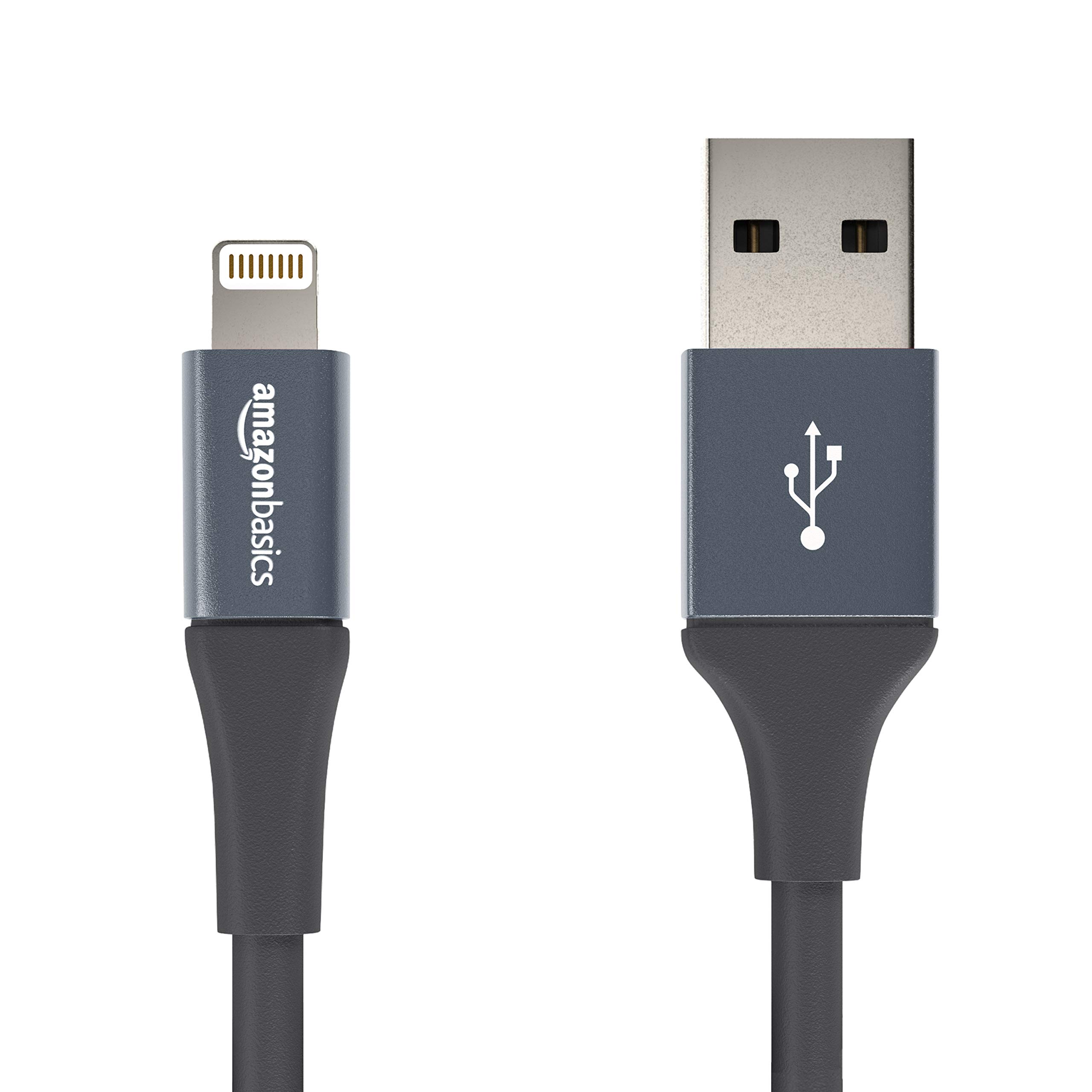 Amazon Basics USB A Cable with Lightning Connector, Premium Collection, MFi Certified Apple iPhone Charger, 4 Inch, 12 Pack, Gray 4 Inches Grey 12