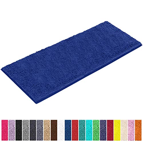 LuxUrux Bathroom Rug Mat -Extra-Soft Plush Bath Shower Bathroom Rug,1'' Chenille Microfiber Material, Super Absorbent Shaggy Bedroom Carpet. Machine Wash & Dry (27''x 47 inches, Blue)