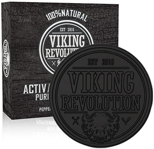 Viking Revolution Skin Cleaning Agent Activated Charcoal Soap for Men w/Dead Sea Mud, Body and Face, Cleanser,Cleansing Blackheads - Peppermint & Eucalyptus Scent 1 Fl Oz (Pack of 1)