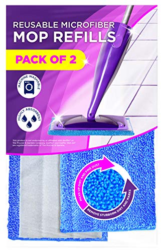 Microfiber Mop Pads Compatible with Swiffer Wet Jet - Pads for Wet and Dry Sweeping - Reusable Floor Cleaning Pads - 2 Pack