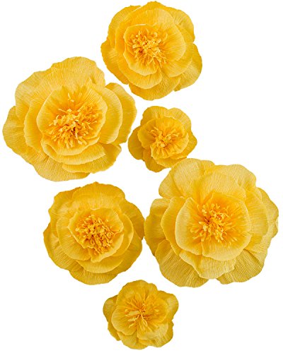 Letjolt Yellow Paper Flowers Decorations for Wall Artificial 3D Flowers Home Decor Wedding Backdrop Nursery Wall Decor Baby Shower(Set 6)