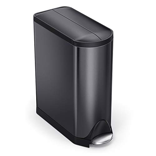 simplehuman 45 Liter / 11.9 Gallon Butterfly Lid Kitchen Step Trash Can, Black Stainless Steel