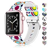 Lwsengme Compatible with Apple Watch Band 38mm 40mm 42mm 44mm, Soft Silicone Replacment Sport Bands Compatible with iWatch Series 5,Series 4,Series 3,Series 2,Series 1 (Flower-5, 42MM/44MM)